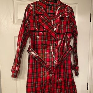 Pat & Leather Plaid Trench Rain Jacket.